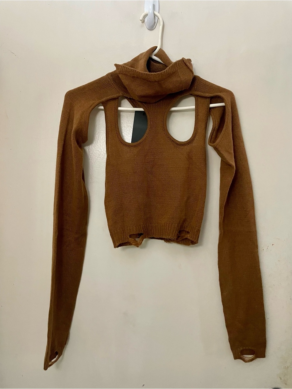 Dolls Kill Darker Wavs Brown Cutout Turtleneck Knit Crop Top size medium NWT